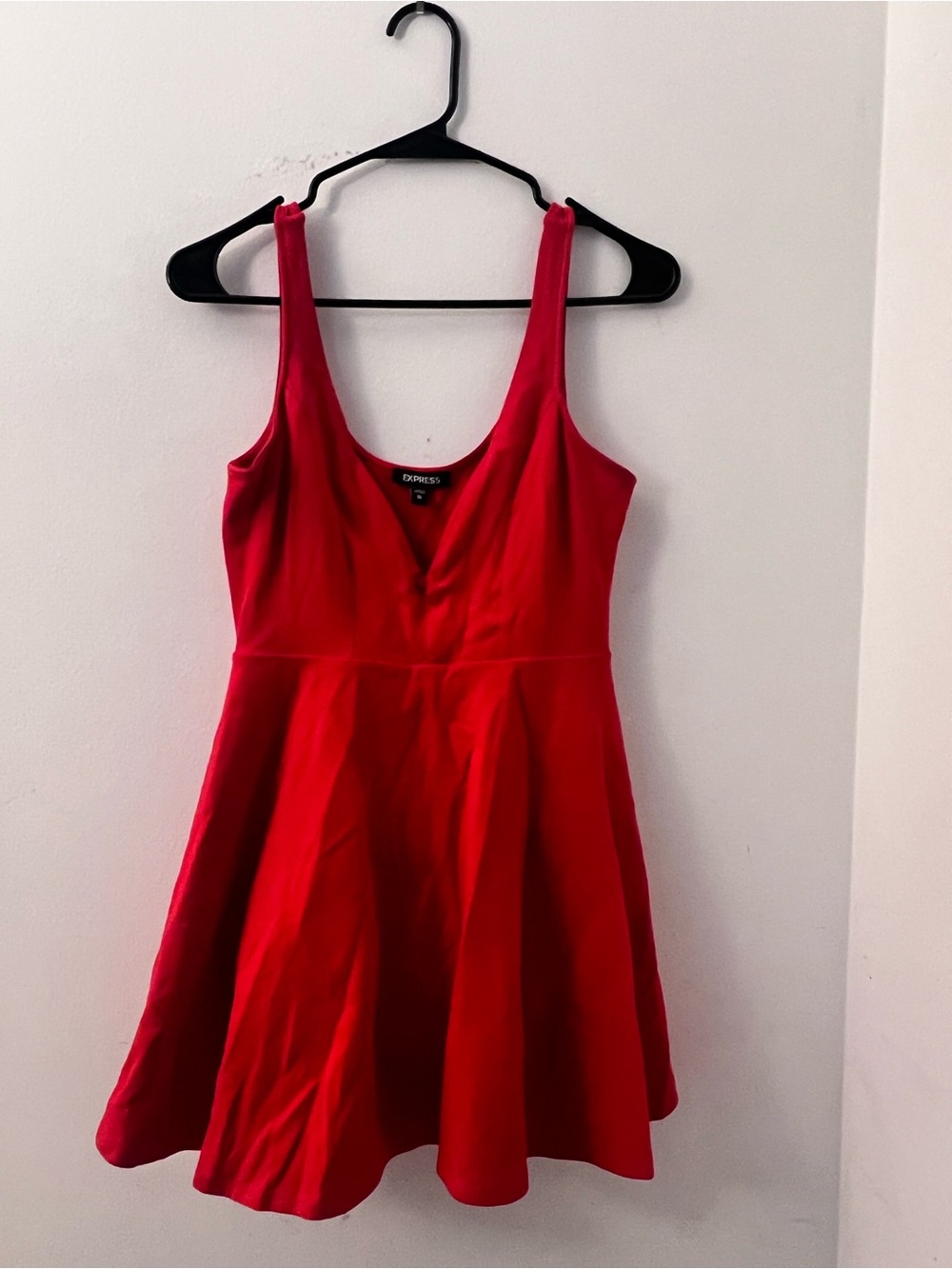 Express Red V Neck Fit & Flare Dress